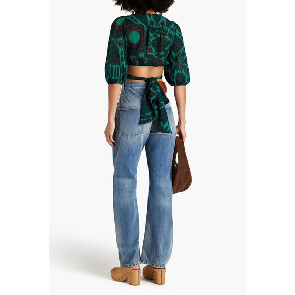 NWOT BA&SH Cally Ikat-print Gauze Crop Top Blouse In Vert Side Tie  Size Small - Picture 8 of 14